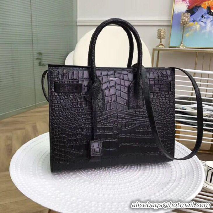 Top Quality Yves Saint Laurent Classic Sac De Jour Bag Croco Leather Y391545 Black