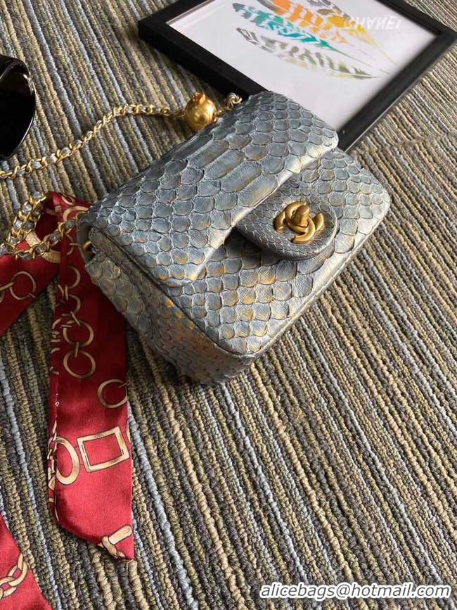 Discount Chanel Original Small Snake skin flap bag AS1115 grey