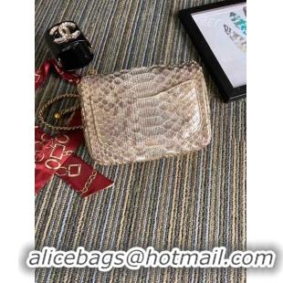 Practical Chanel Original Small Snake skin flap bag AS1115 apricot