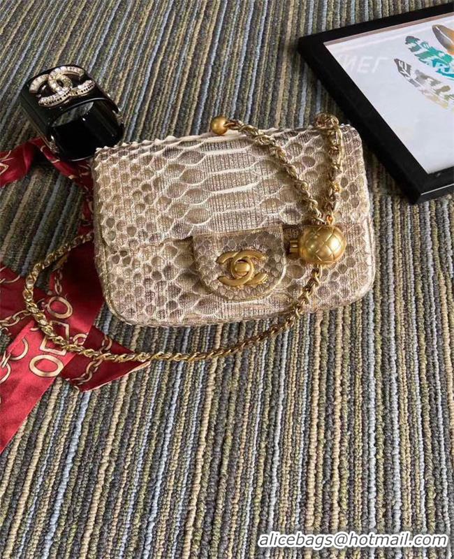 Practical Chanel Original Small Snake skin flap bag AS1115 apricot