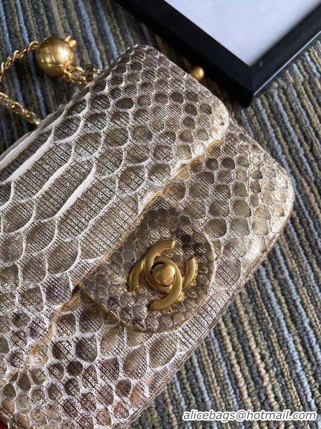 Practical Chanel Original Small Snake skin flap bag AS1115 apricot