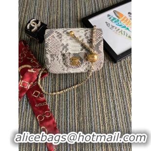 Top Grade Chanel Original Small Snake skin flap bag AS1115 light grey