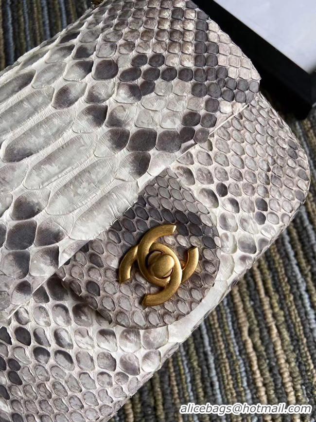 Top Grade Chanel Original Small Snake skin flap bag AS1115 light grey