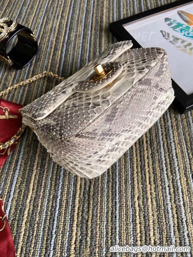 Top Grade Chanel Original Small Snake skin flap bag AS1115 light grey