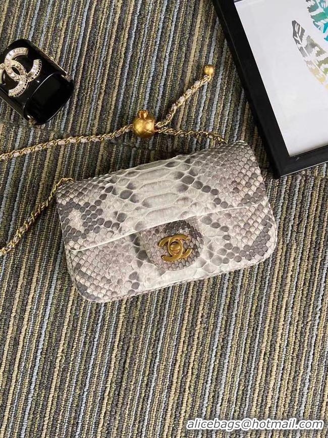 Discounts Chanel Original Small Snake skin flap bag AS1116 light grey