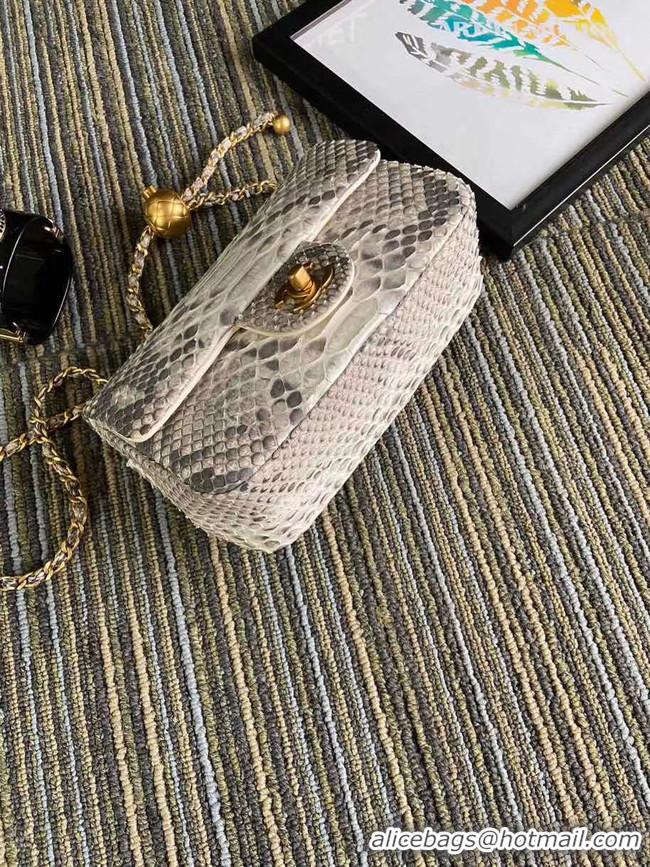 Discounts Chanel Original Small Snake skin flap bag AS1116 light grey