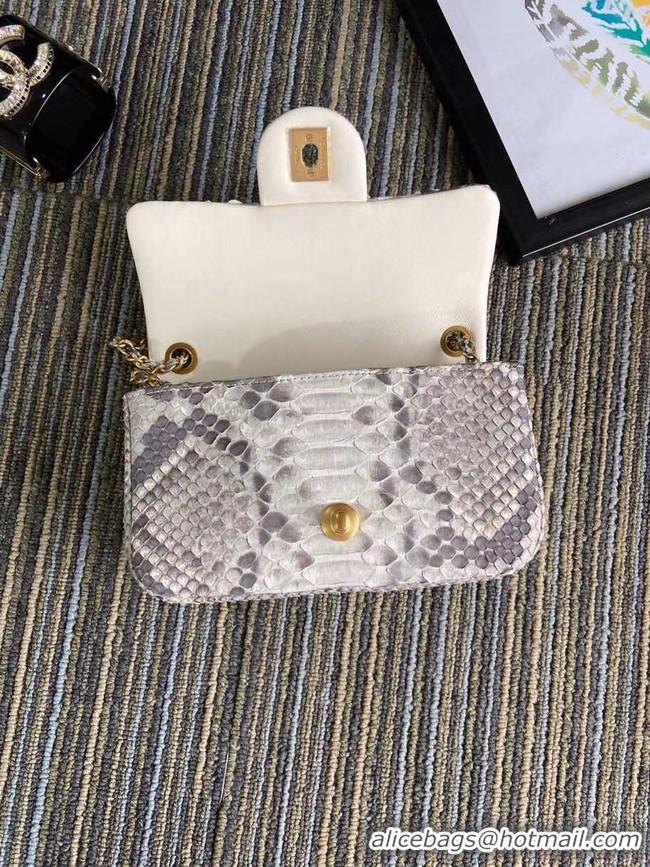 Discounts Chanel Original Small Snake skin flap bag AS1116 light grey