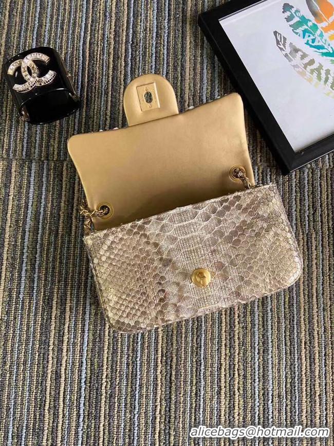 Best Price Chanel Original Small Snake skin flap bag AS1116 apricot