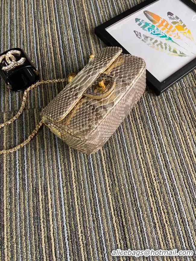 Best Price Chanel Original Small Snake skin flap bag AS1116 apricot