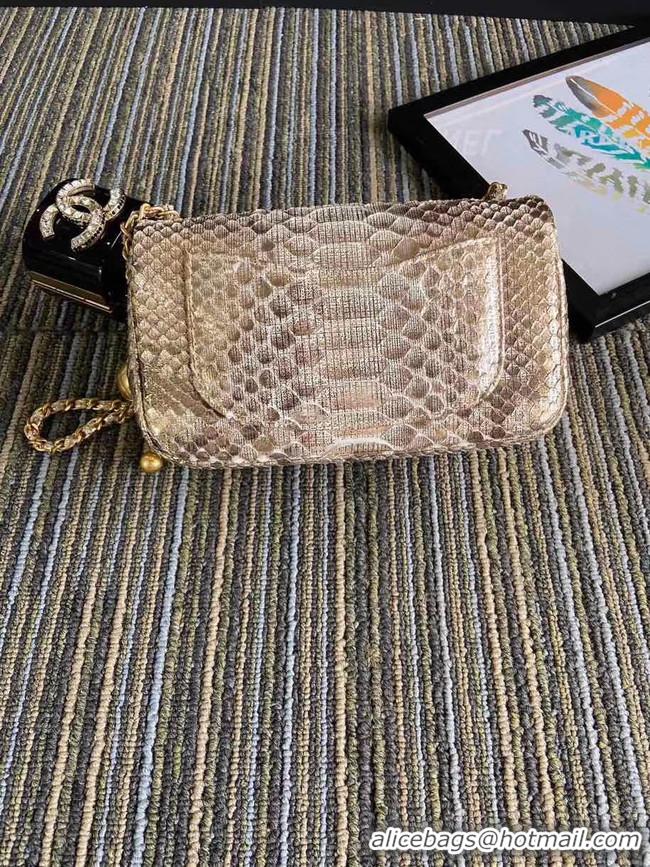 Best Price Chanel Original Small Snake skin flap bag AS1116 apricot