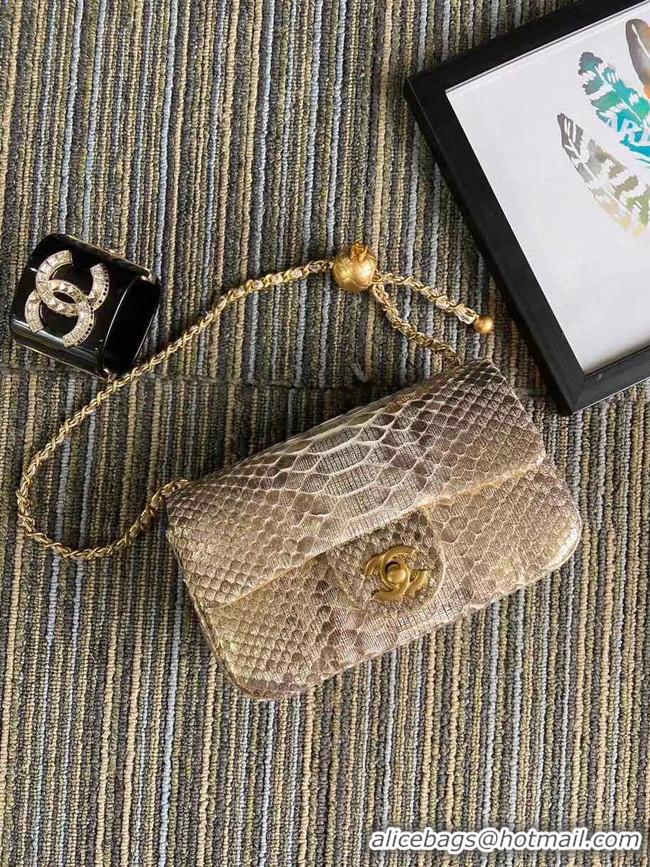 Best Price Chanel Original Small Snake skin flap bag AS1116 apricot