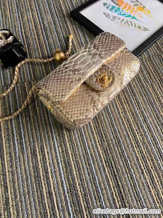 Best Price Chanel Original Small Snake skin flap bag AS1116 apricot