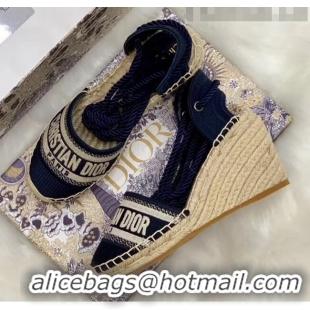 Low Cost Dior Oblique Embroidered Cotton Lace-up Espadrille Wedges 43026 Blue 2020