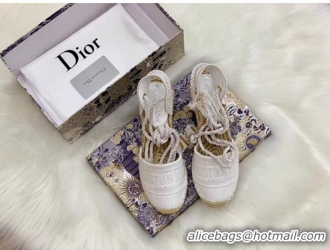 Buy Dior Oblique Embroidered Cotton Lace-up Espadrille Wedges 43026 White 2020