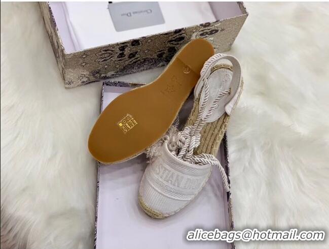 Buy Dior Oblique Embroidered Cotton Lace-up Espadrille Wedges 43026 White 2020