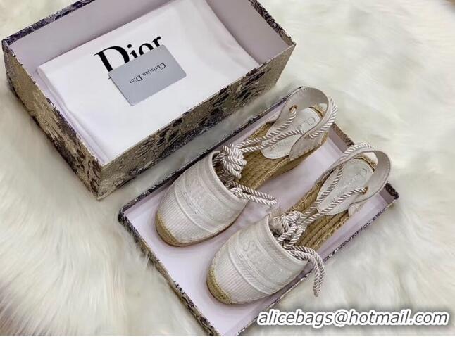 Buy Dior Oblique Embroidered Cotton Lace-up Espadrille Wedges 43026 White 2020