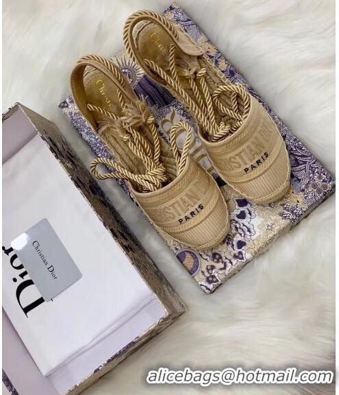 Top Quality Dior Oblique Embroidered Cotton Lace-up Espadrille Wedges 43026 Beige 2020