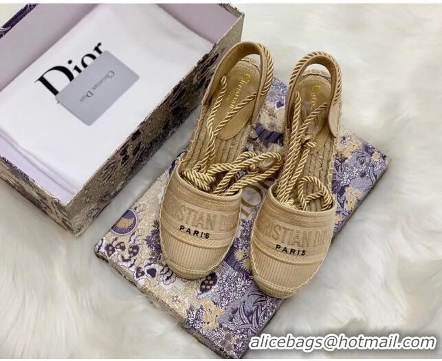 Top Quality Dior Oblique Embroidered Cotton Lace-up Espadrille Wedges 43026 Beige 2020