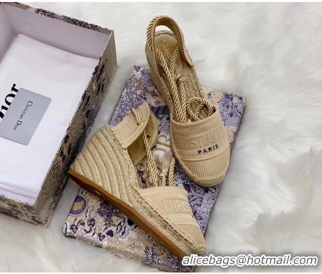 Top Quality Dior Oblique Embroidered Cotton Lace-up Espadrille Wedges 43026 Beige 2020