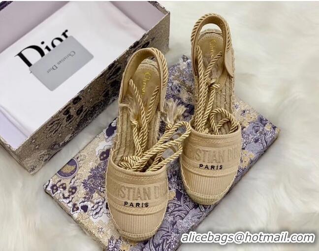 Top Quality Dior Oblique Embroidered Cotton Lace-up Espadrille Wedges 43026 Beige 2020