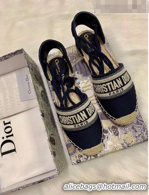 Cheapest Dior Oblique Embroidered Cotton Lace-up Espadrille 43027 Blue 2020