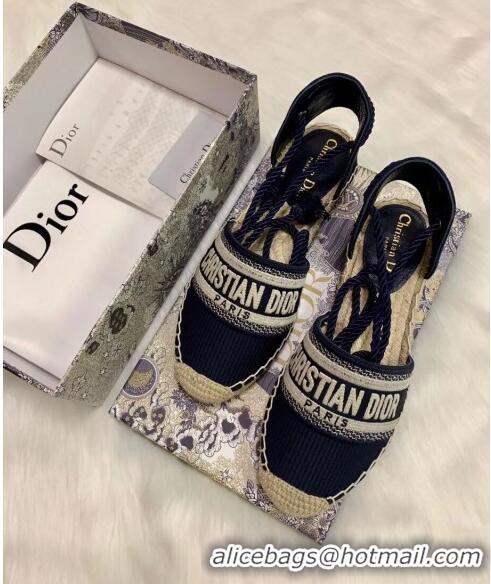 Cheapest Dior Oblique Embroidered Cotton Lace-up Espadrille 43027 Blue 2020