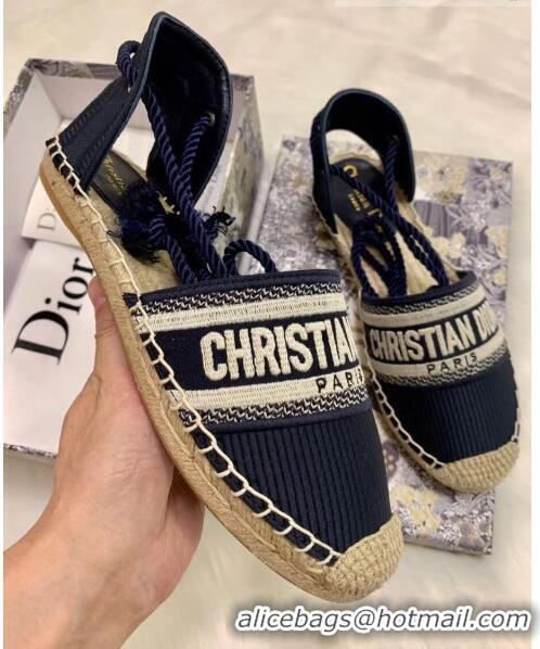 Cheapest Dior Oblique Embroidered Cotton Lace-up Espadrille 43027 Blue 2020