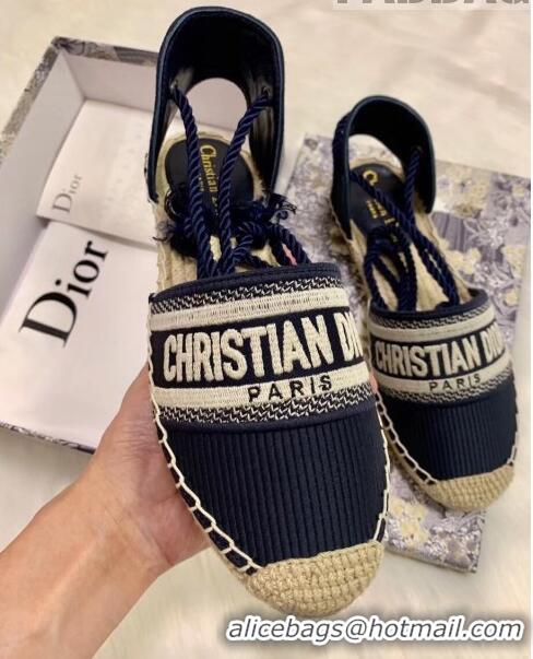 Cheapest Dior Oblique Embroidered Cotton Lace-up Espadrille 43027 Blue 2020