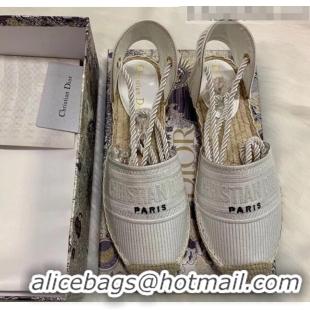 Free Shipping Dior Oblique Embroidered Cotton Lace-up Espadrille 43027 White 2020