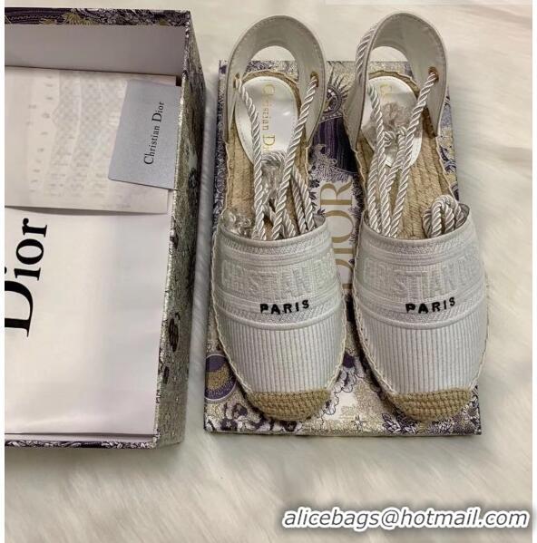 Free Shipping Dior Oblique Embroidered Cotton Lace-up Espadrille 43027 White 2020