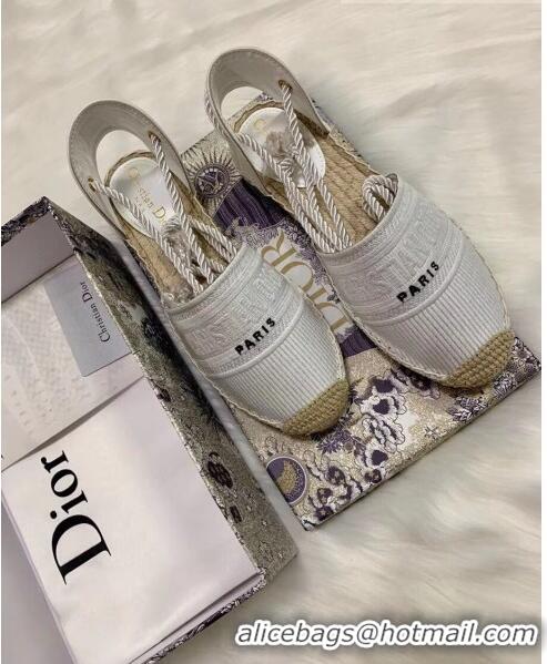 Free Shipping Dior Oblique Embroidered Cotton Lace-up Espadrille 43027 White 2020