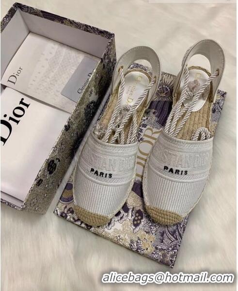 Free Shipping Dior Oblique Embroidered Cotton Lace-up Espadrille 43027 White 2020