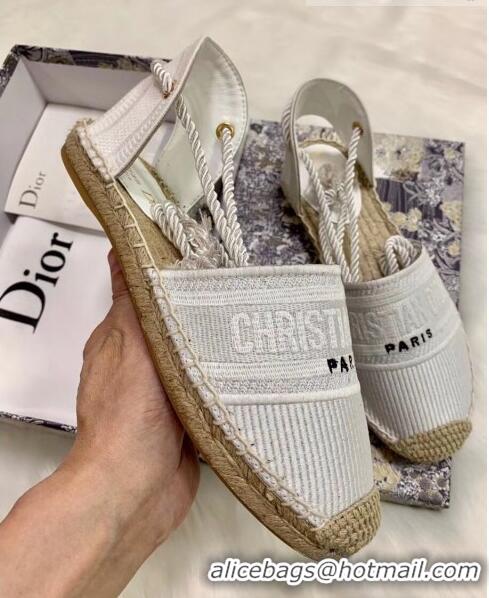 Free Shipping Dior Oblique Embroidered Cotton Lace-up Espadrille 43027 White 2020