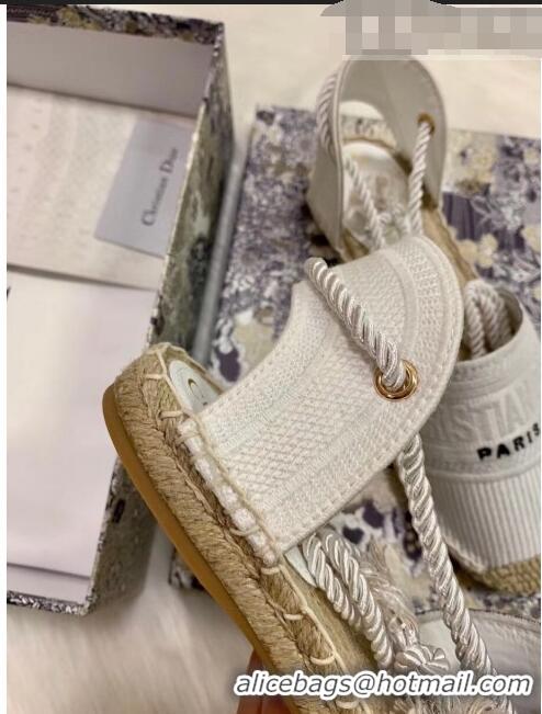 Free Shipping Dior Oblique Embroidered Cotton Lace-up Espadrille 43027 White 2020