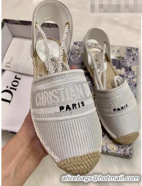 Free Shipping Dior Oblique Embroidered Cotton Lace-up Espadrille 43027 White 2020