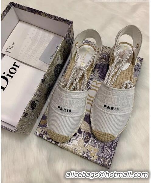 Free Shipping Dior Oblique Embroidered Cotton Lace-up Espadrille 43027 White 2020