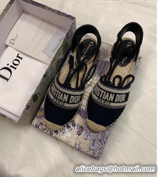 Shop Duplicate Dior Oblique Embroidered Cotton Lace-up Espadrille 43027 Black 2020