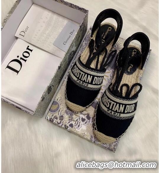 Shop Duplicate Dior Oblique Embroidered Cotton Lace-up Espadrille 43027 Black 2020