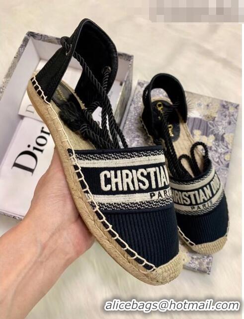 Shop Duplicate Dior Oblique Embroidered Cotton Lace-up Espadrille 43027 Black 2020