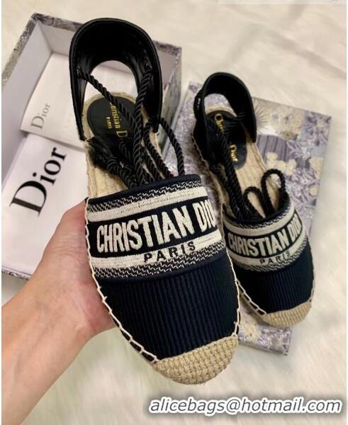 Shop Duplicate Dior Oblique Embroidered Cotton Lace-up Espadrille 43027 Black 2020