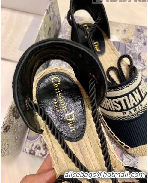 Shop Duplicate Dior Oblique Embroidered Cotton Lace-up Espadrille 43027 Black 2020