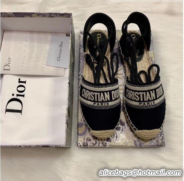 Shop Duplicate Dior Oblique Embroidered Cotton Lace-up Espadrille 43027 Black 2020