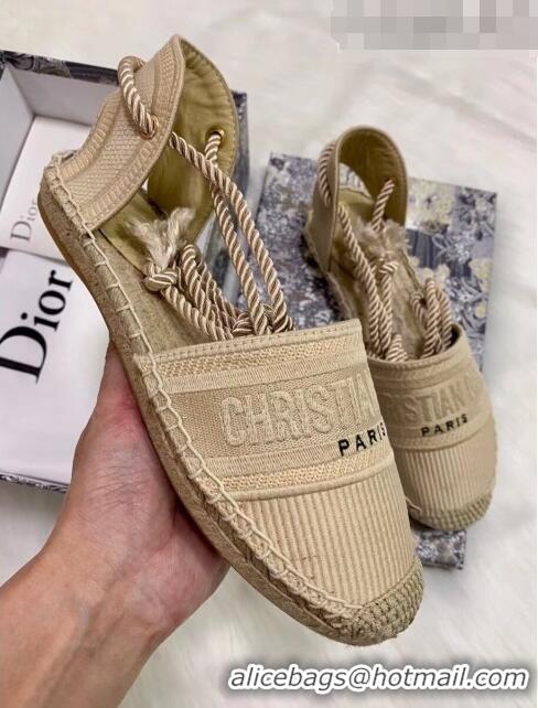 New Fashion Dior Oblique Embroidered Cotton Lace-up Espadrille 43027 Beige 2020