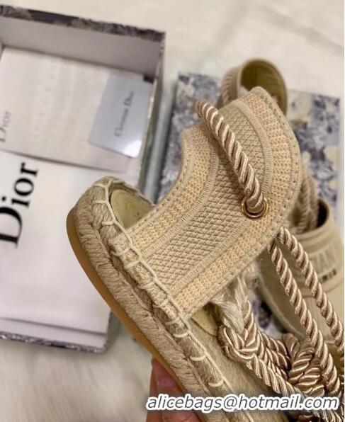 New Fashion Dior Oblique Embroidered Cotton Lace-up Espadrille 43027 Beige 2020