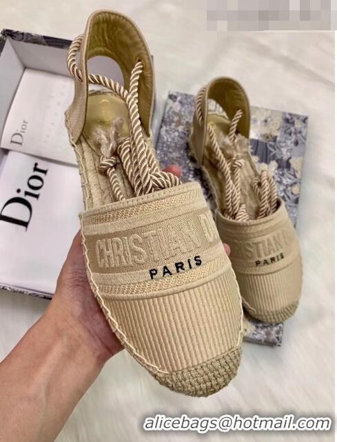 New Fashion Dior Oblique Embroidered Cotton Lace-up Espadrille 43027 Beige 2020