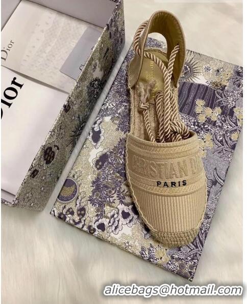 New Fashion Dior Oblique Embroidered Cotton Lace-up Espadrille 43027 Beige 2020