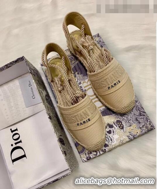 New Fashion Dior Oblique Embroidered Cotton Lace-up Espadrille 43027 Beige 2020