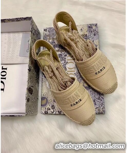 New Fashion Dior Oblique Embroidered Cotton Lace-up Espadrille 43027 Beige 2020