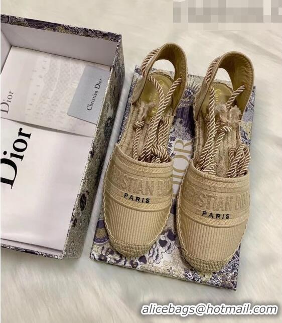 New Fashion Dior Oblique Embroidered Cotton Lace-up Espadrille 43027 Beige 2020