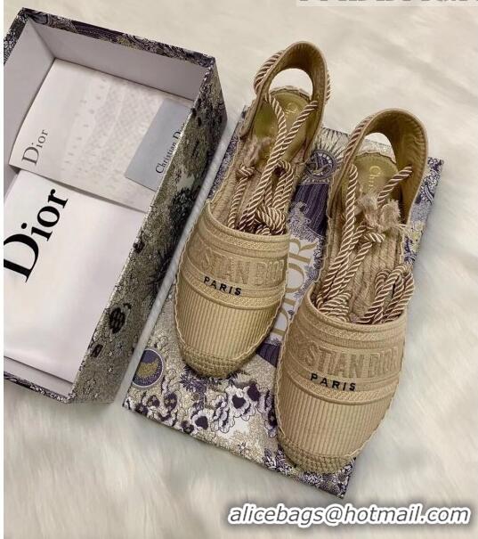 New Fashion Dior Oblique Embroidered Cotton Lace-up Espadrille 43027 Beige 2020